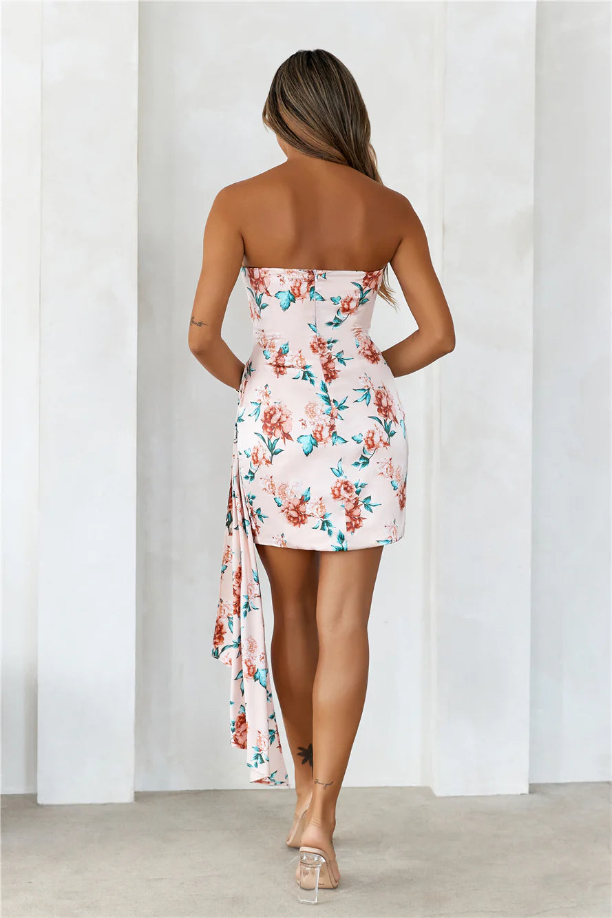 Feeling The Joy Satin Strapless Mini Dress Pink