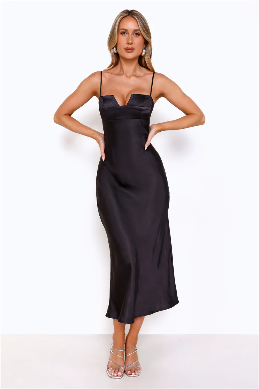 The Formal Soirée Satin Midi Dress Black