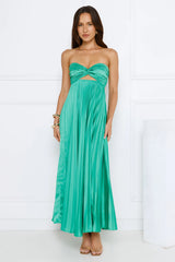 Clouds Of Love Strapless Pleated Maxi Dress Green