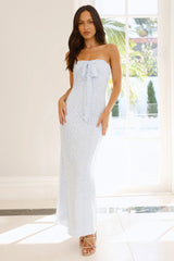 Dollhouse Diaries Strapless Lace Maxi Dress Blue