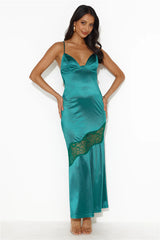 Formal Retreat Satin Maxi Dress Forest Green