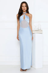 Formal Statement Halter Satin Maxi Dress Blue