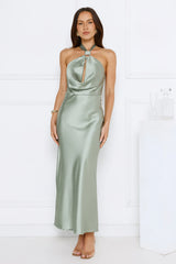 Essence of Style Halter Satin Maxi Dress Sage