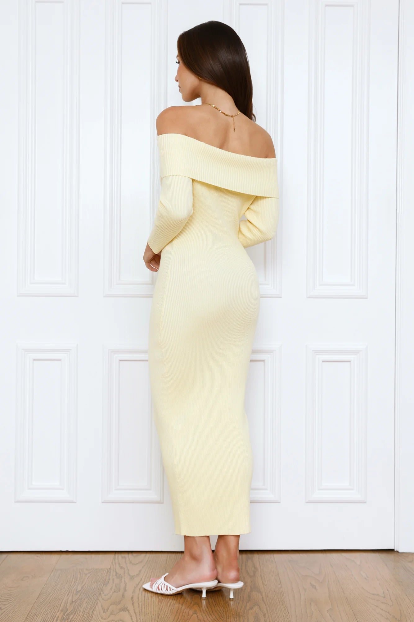 Chilled Luxe Off Shoulder Knit Maxi Dress Yellow
