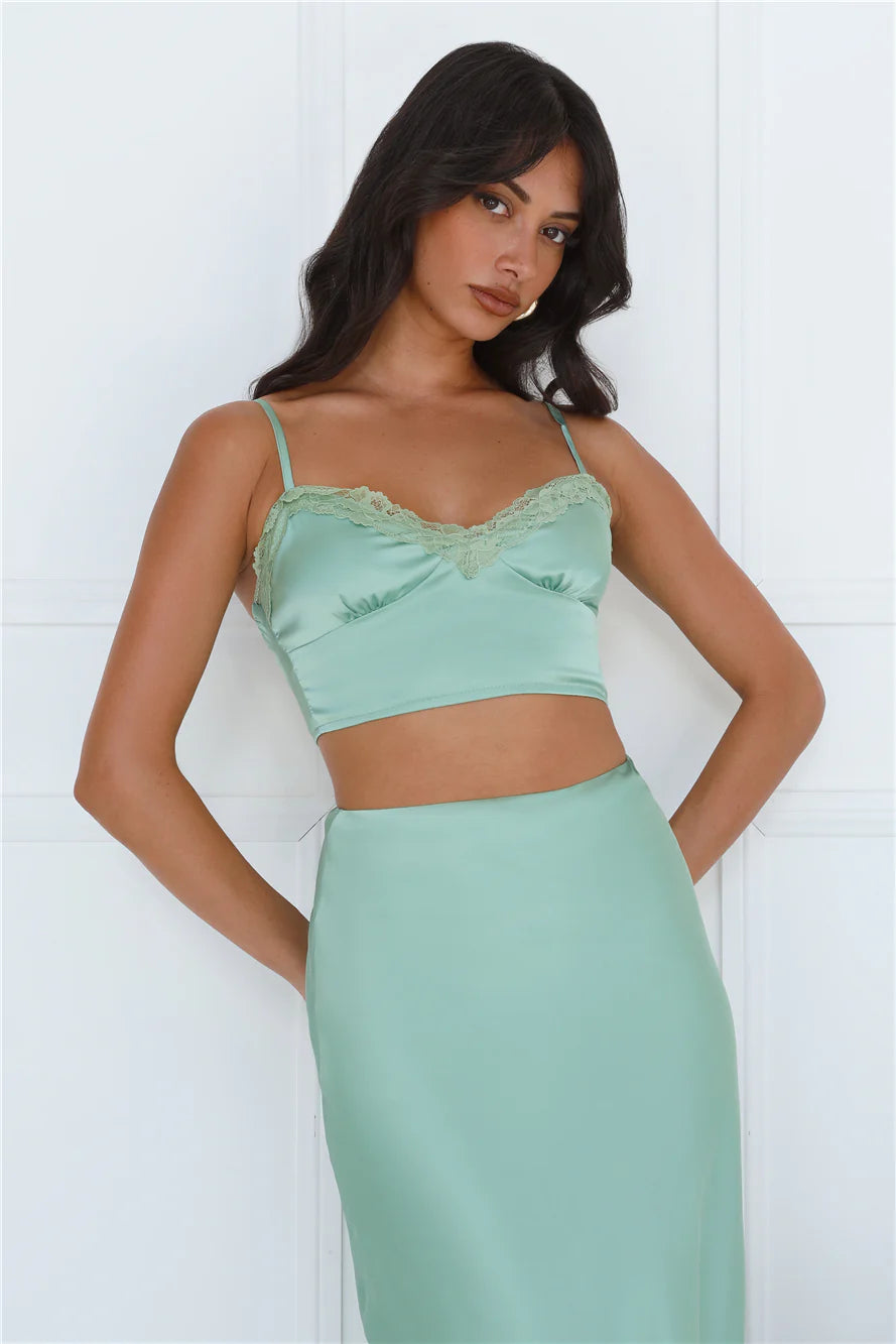 Forest Secrets Satin Crop Top Green