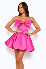 Dazzling Diva Strapless Satin Bubble Mini Dress Pink