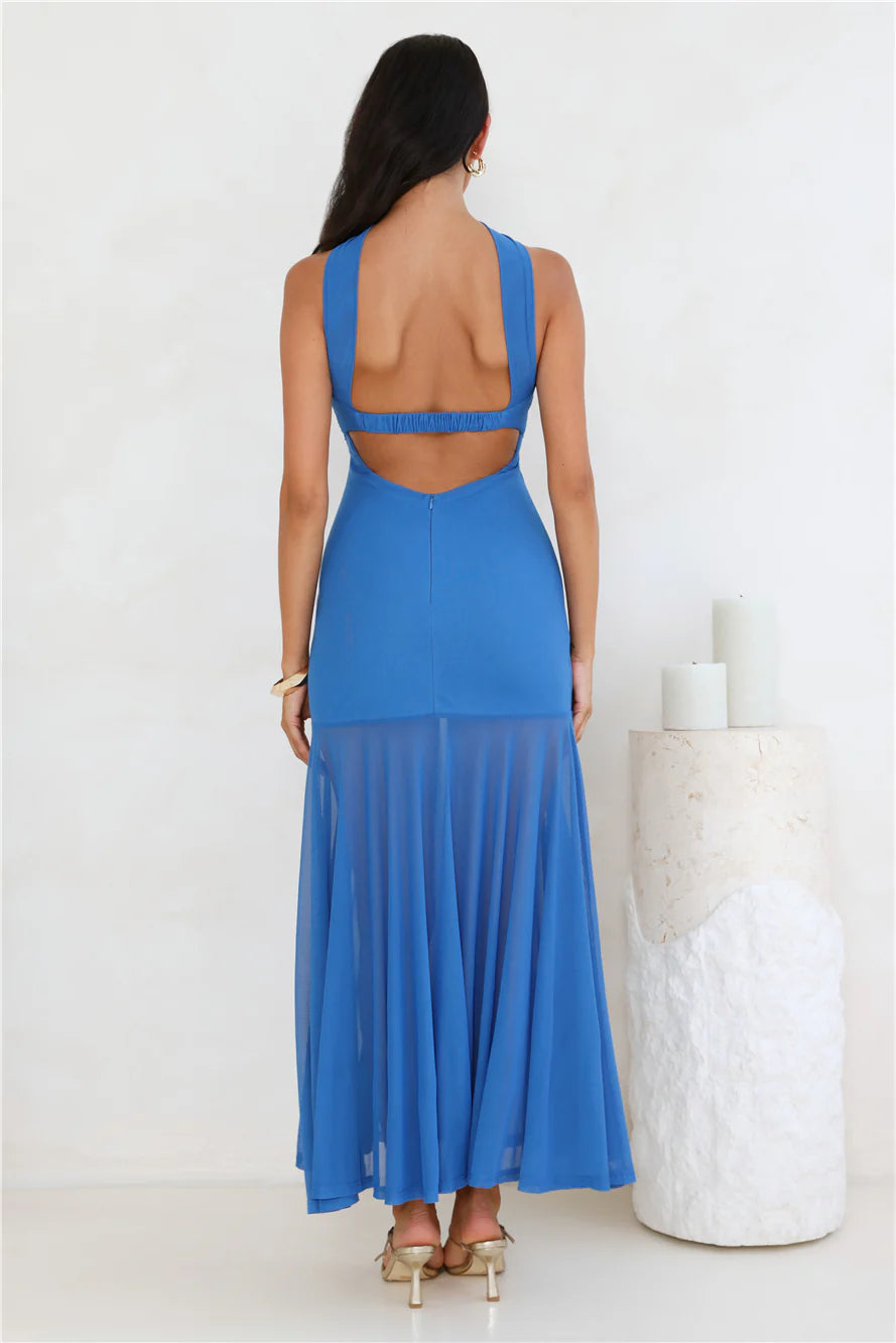 East Coast Edge Mesh Maxi Dress Blue
