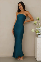 The Felicity Strapless Satin Maxi Dress Teal