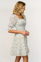 Azlyn Smocked Short Dress | Light Blue Floral