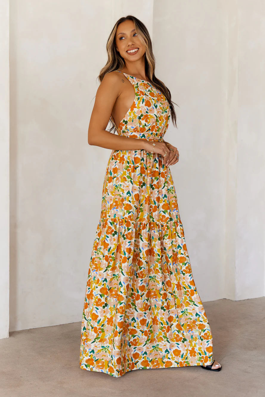 Floral Whispers Maxi Dress Orange