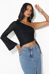 Brunch Groove One Shoulder Top Black