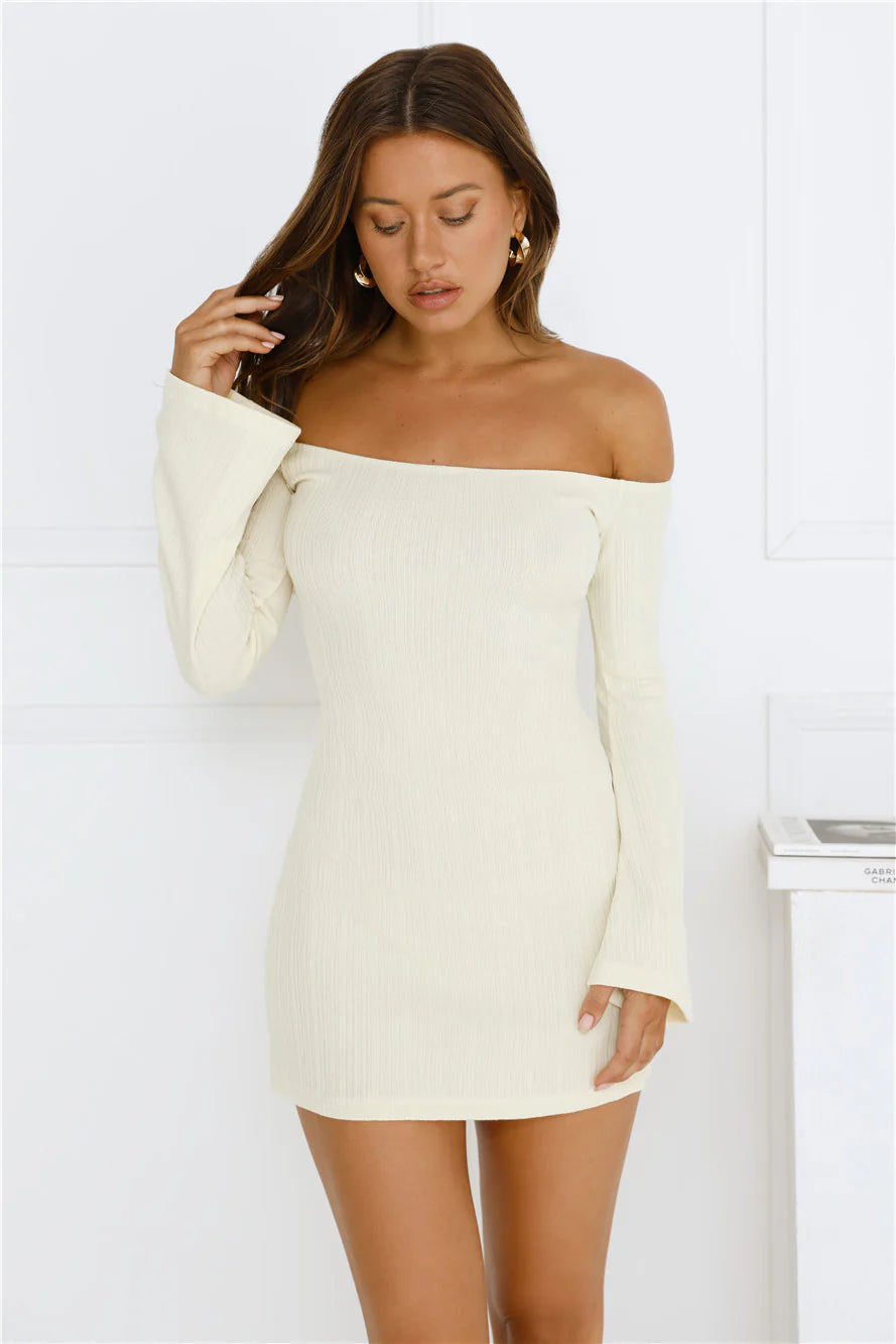 Falling Light Ribbed Long Sleeve Mini Dress Yellow