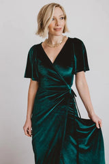 Meghan Velvet Wrap Maxi Dress | Emerald