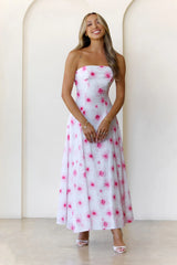 Cherry Bloom Strapless Maxi Dress Pink