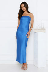 Cool Call Satin Maxi Dress Dark Blue