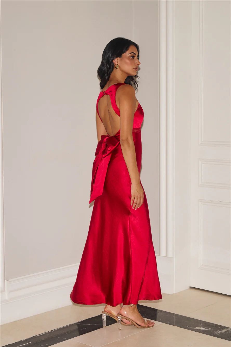 Electric Energy Satin Maxi Dress Red