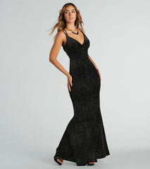 Spencer Formal Glitter Velvet Lace-Up Long Dress