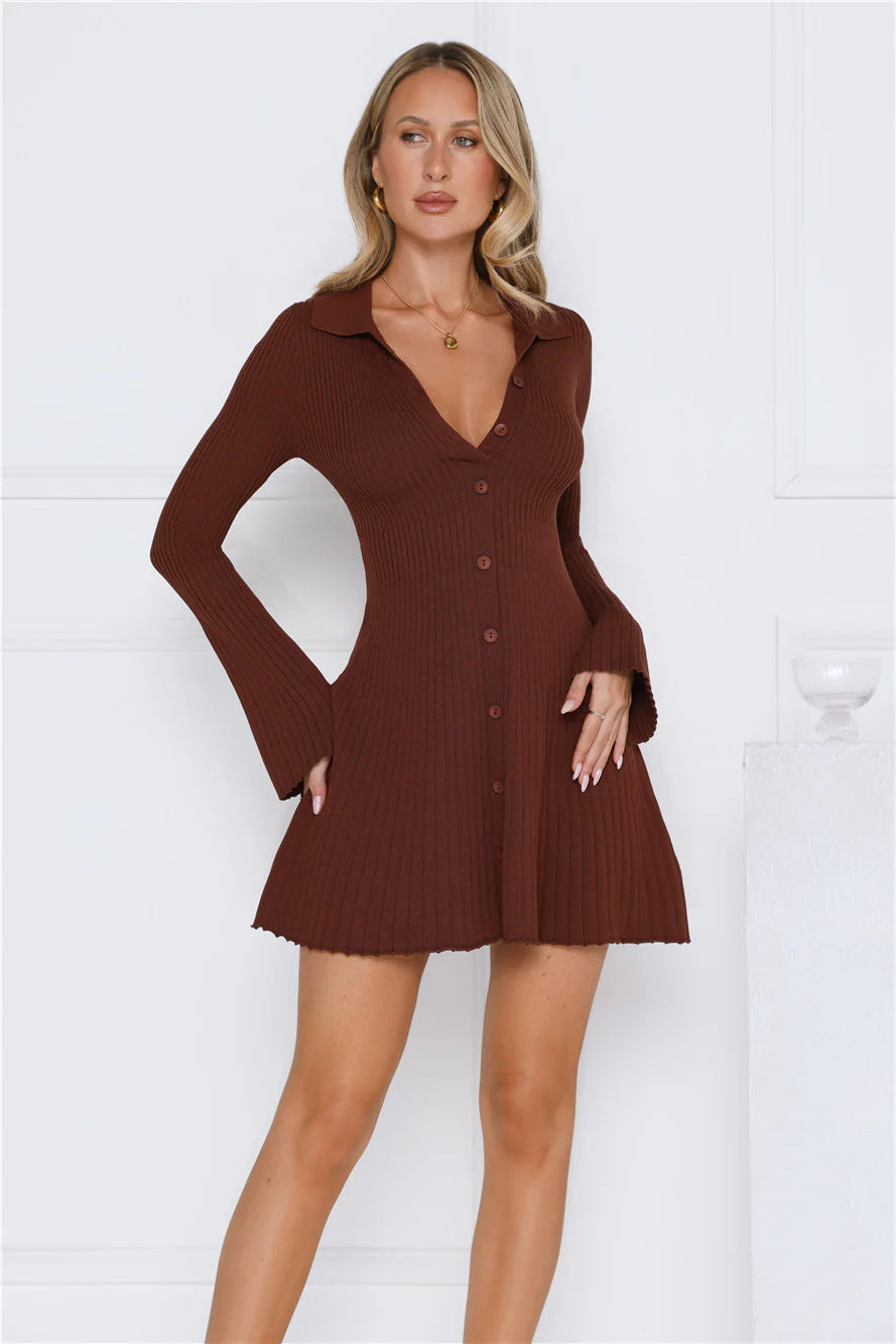 Autumn Luxe Long Sleeve Knit Dress Brown