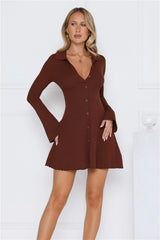 Autumn Luxe Long Sleeve Knit Dress Brown