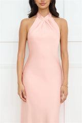 Delicate Dazzle Halter Satin Maxi Dress Peach