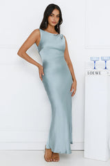 Classy Entrance Satin Slip Maxi Dress Blue