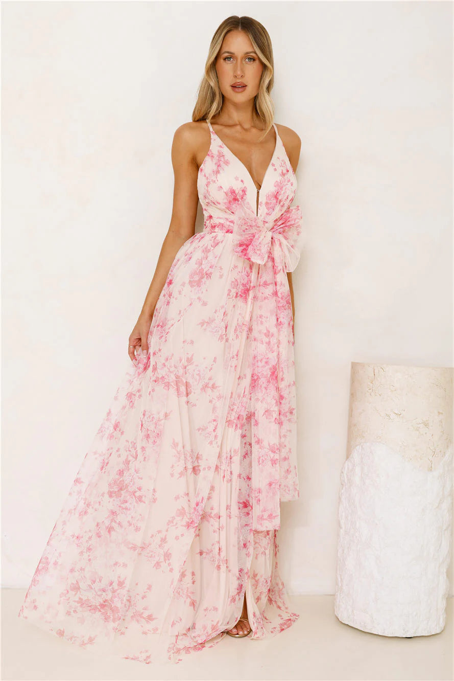 Enchanted Petals Maxi Dress Fuchsia