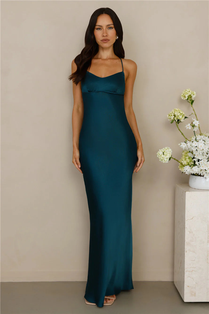 The Samara Satin Maxi Dress Teal