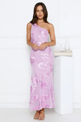 Glossy Girl One Shoulder Mesh Maxi Dress Lilac