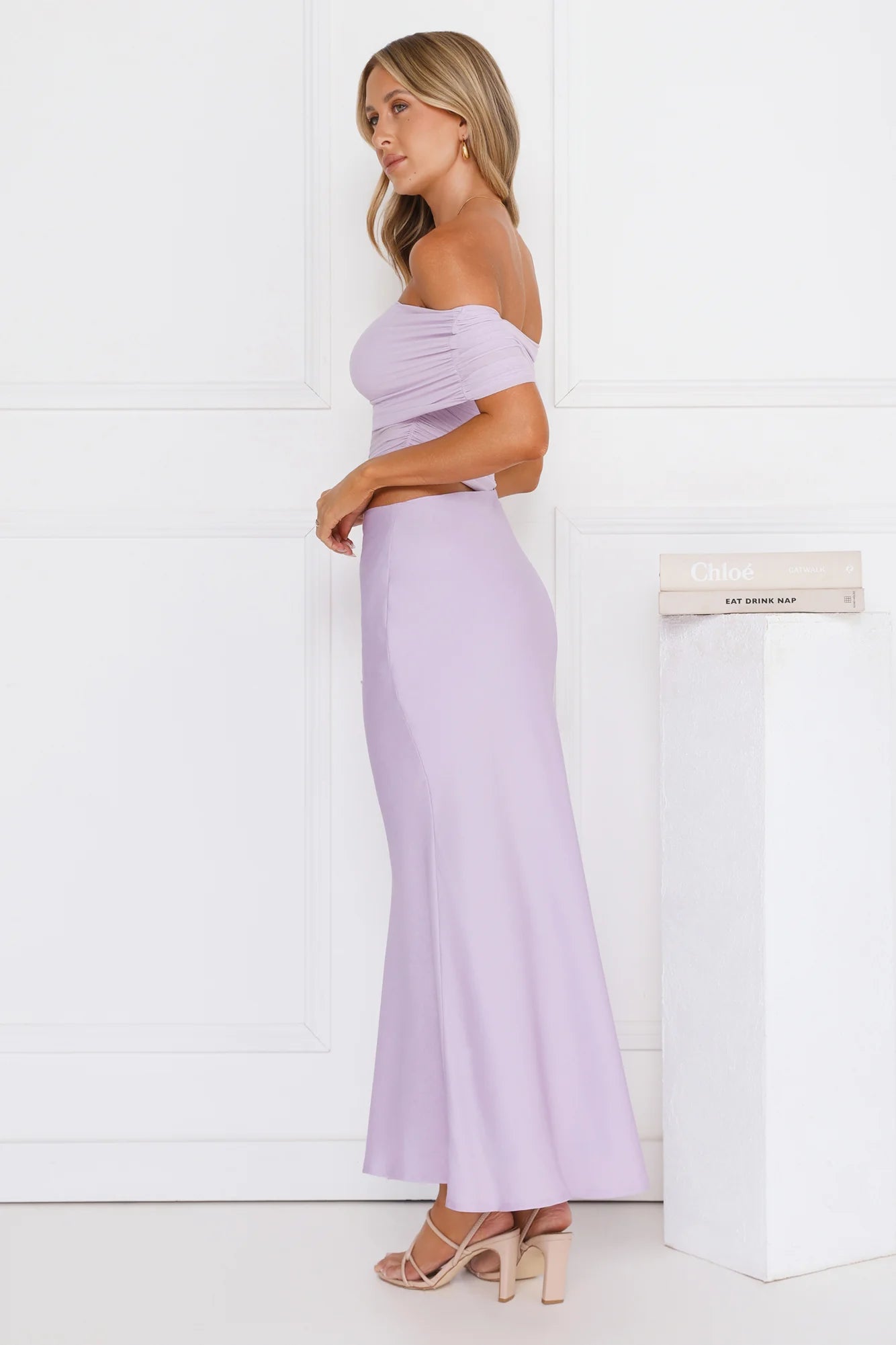 Velvet Sky Off Shoulder Mesh Maxi Dress Lilac