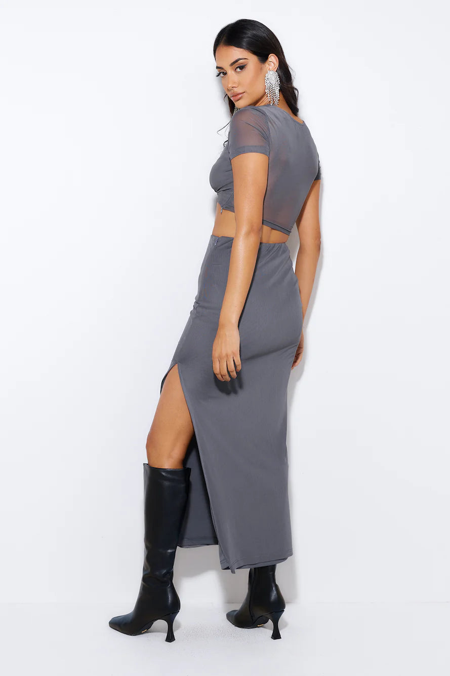 Energy For You Mesh Maxi Skirt Grey