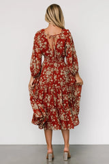Coventry Tiered Midi Dress | Rust Floral