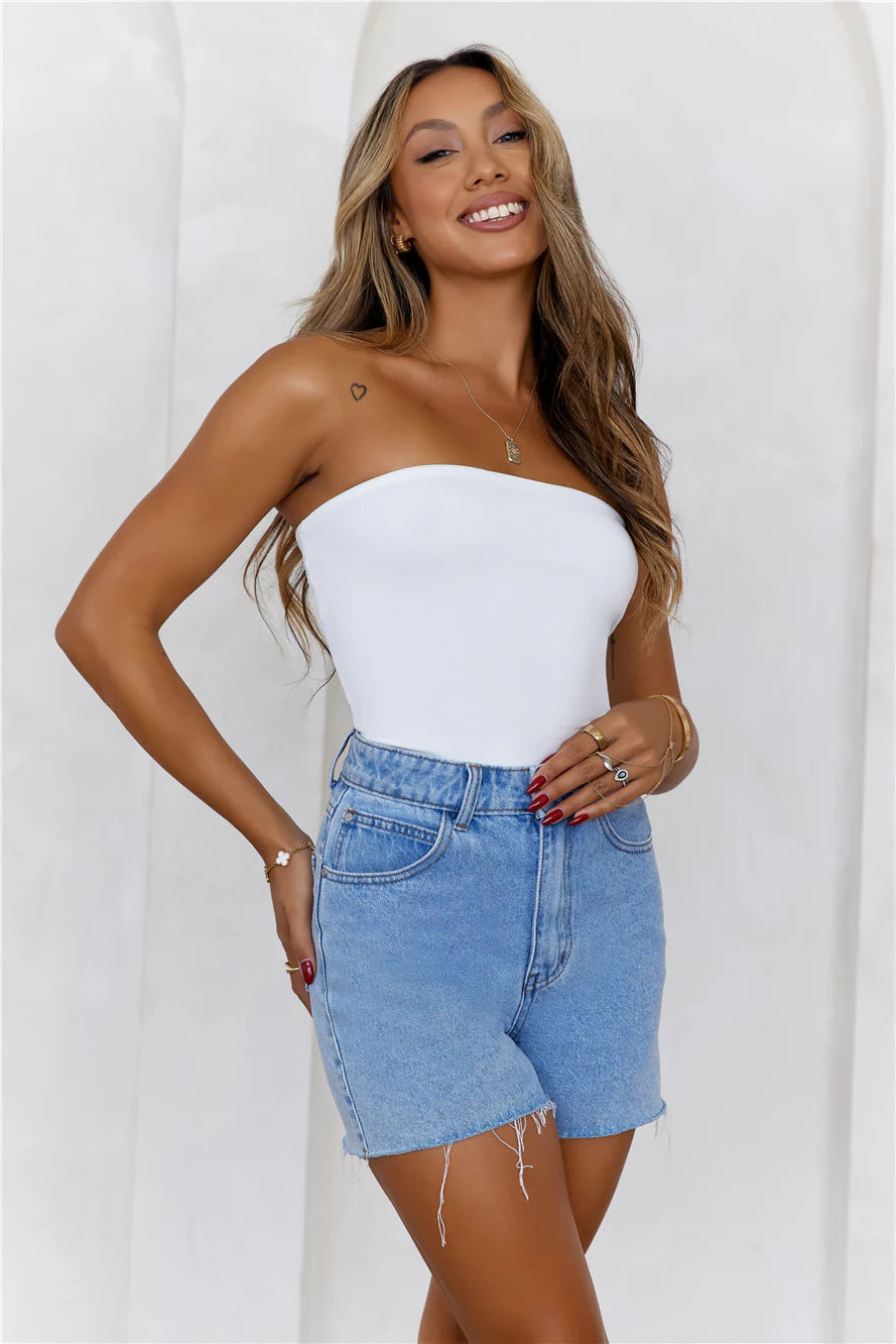 BASE  Longline Strapless Bandeau Top White