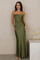 The Violetta Satin Maxi Dress Olive
