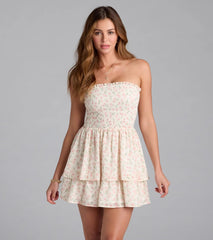 Floral Charm Ruffled Chiffon Tube Skater Dress
