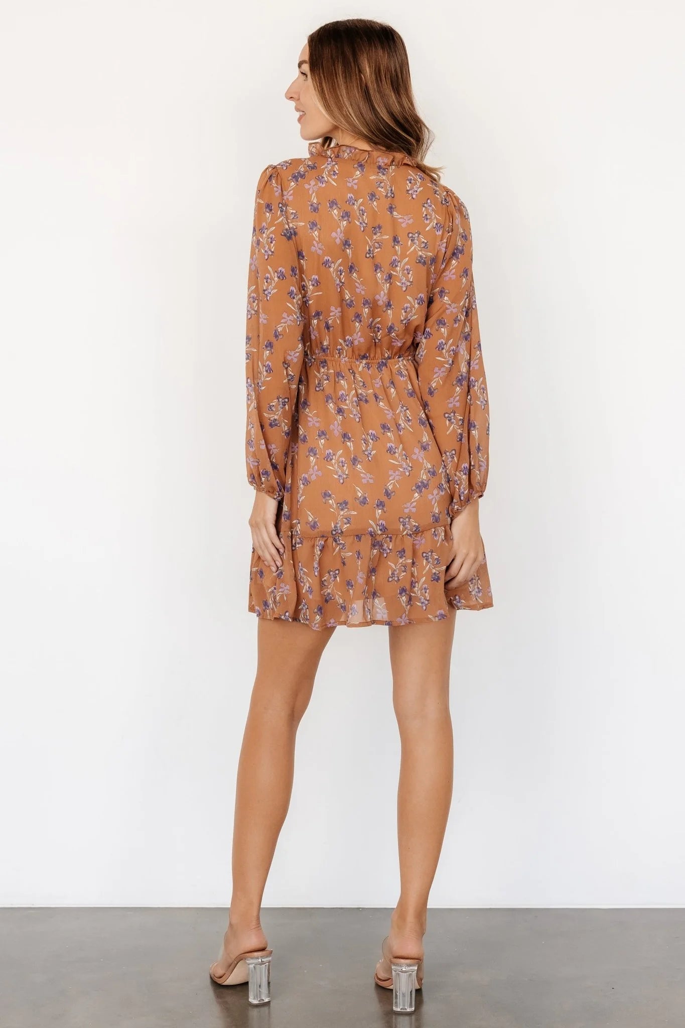 Pansy Mini Dress | Mocha + Purple Floral