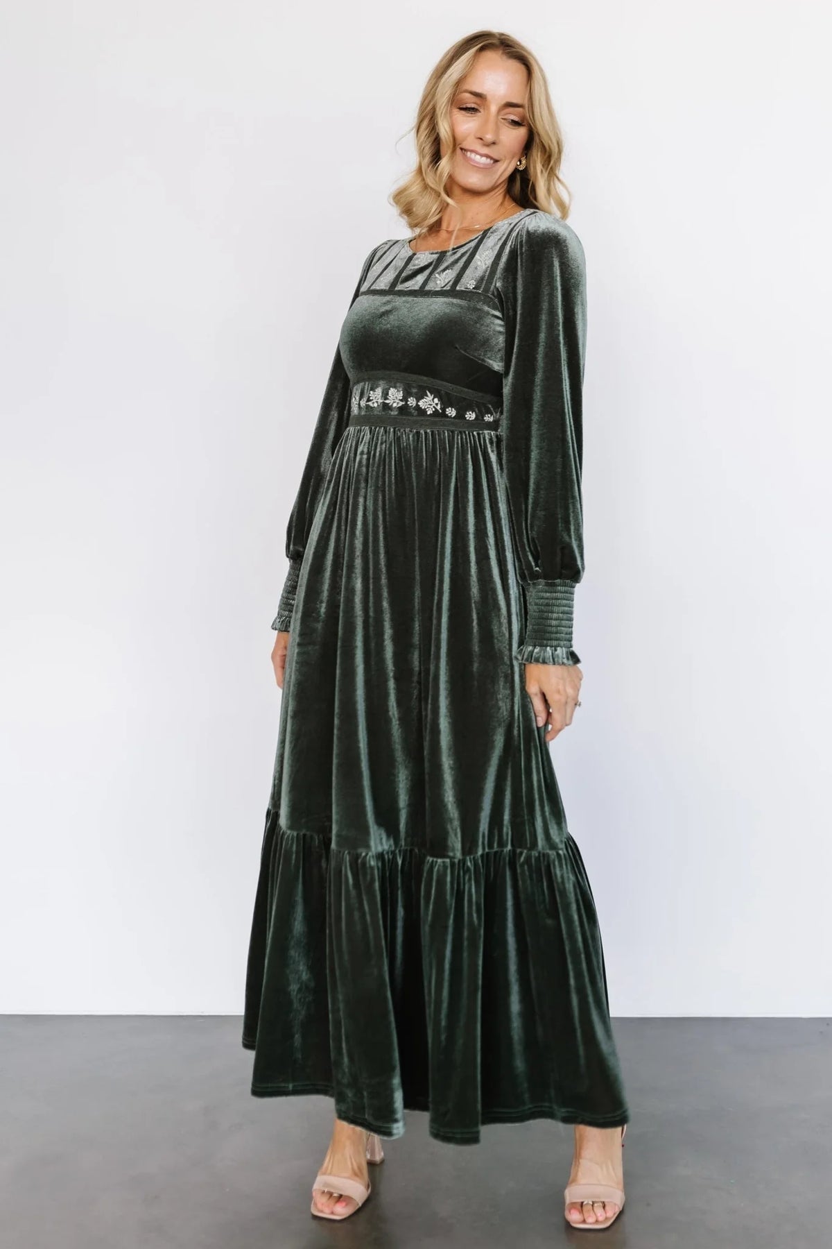 Ingrid Velvet Maxi Dress | Eucalyptus