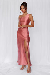 The Aurora One Shoulder Satin Maxi Dress Rose