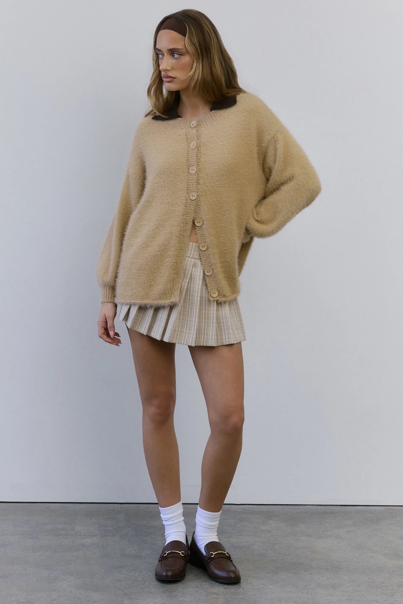 Crisp Snowfall Longline Fluffy Cardigan Tan