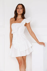Golden Cheer One Shoulder Mini Dress White