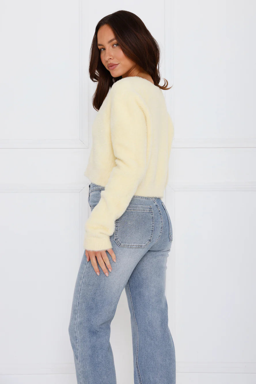 Fuzzy Feelings Knit Cardigan Yellow