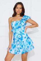 Ultimate Brunch One Shoulder Mini Dress Blue