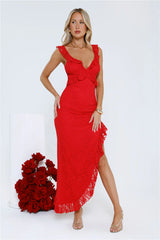 Enchanted By You Lace Midi Dress Red
