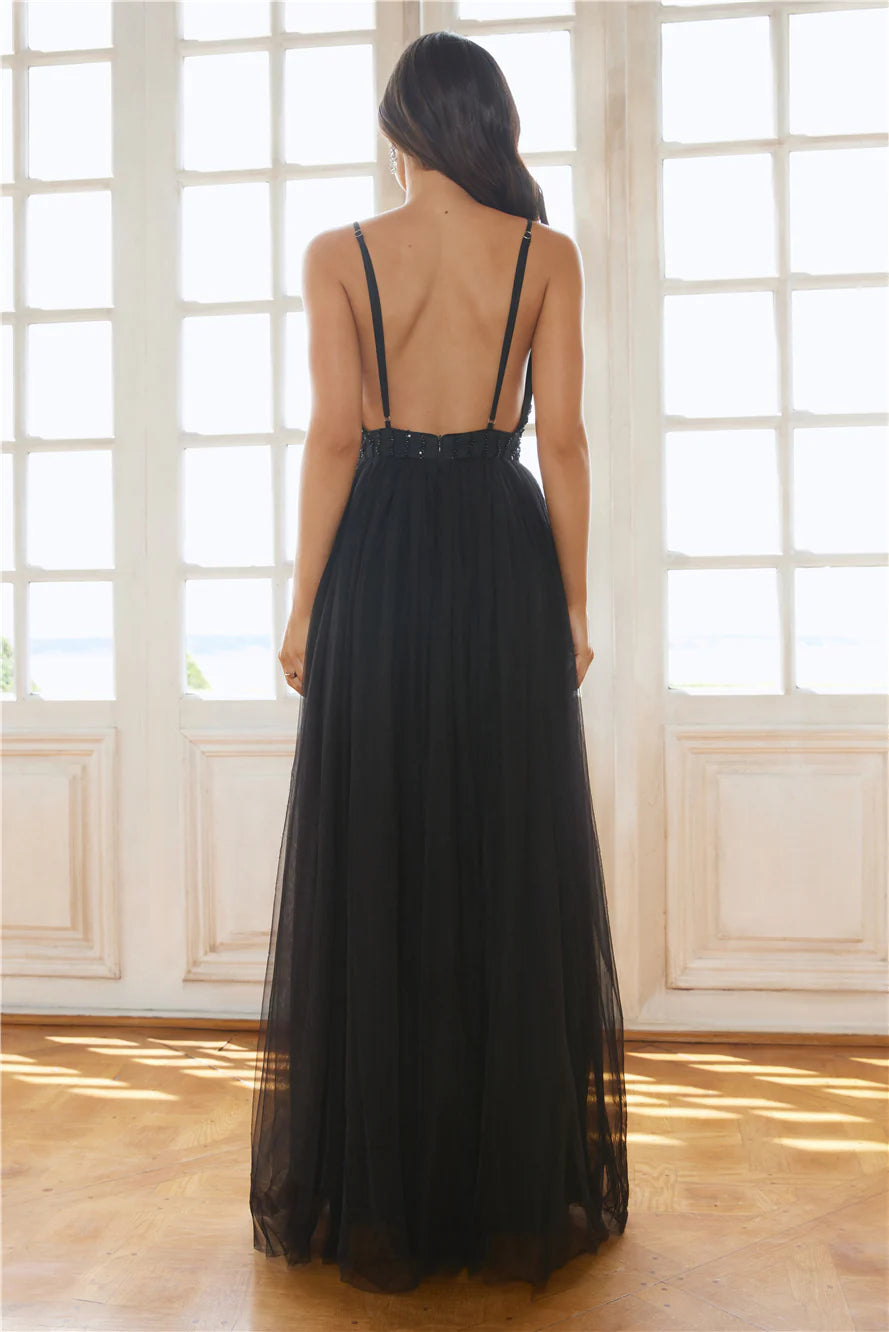 Glistening Moments Tulle Maxi Dress Black