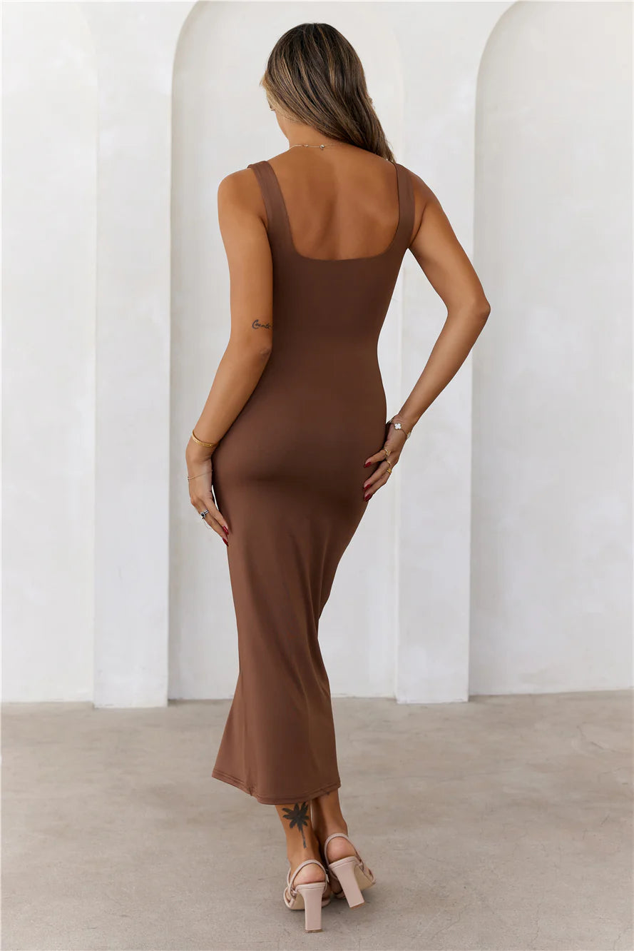 BASE  Premium Bodycon Maxi Dress Chocolate
