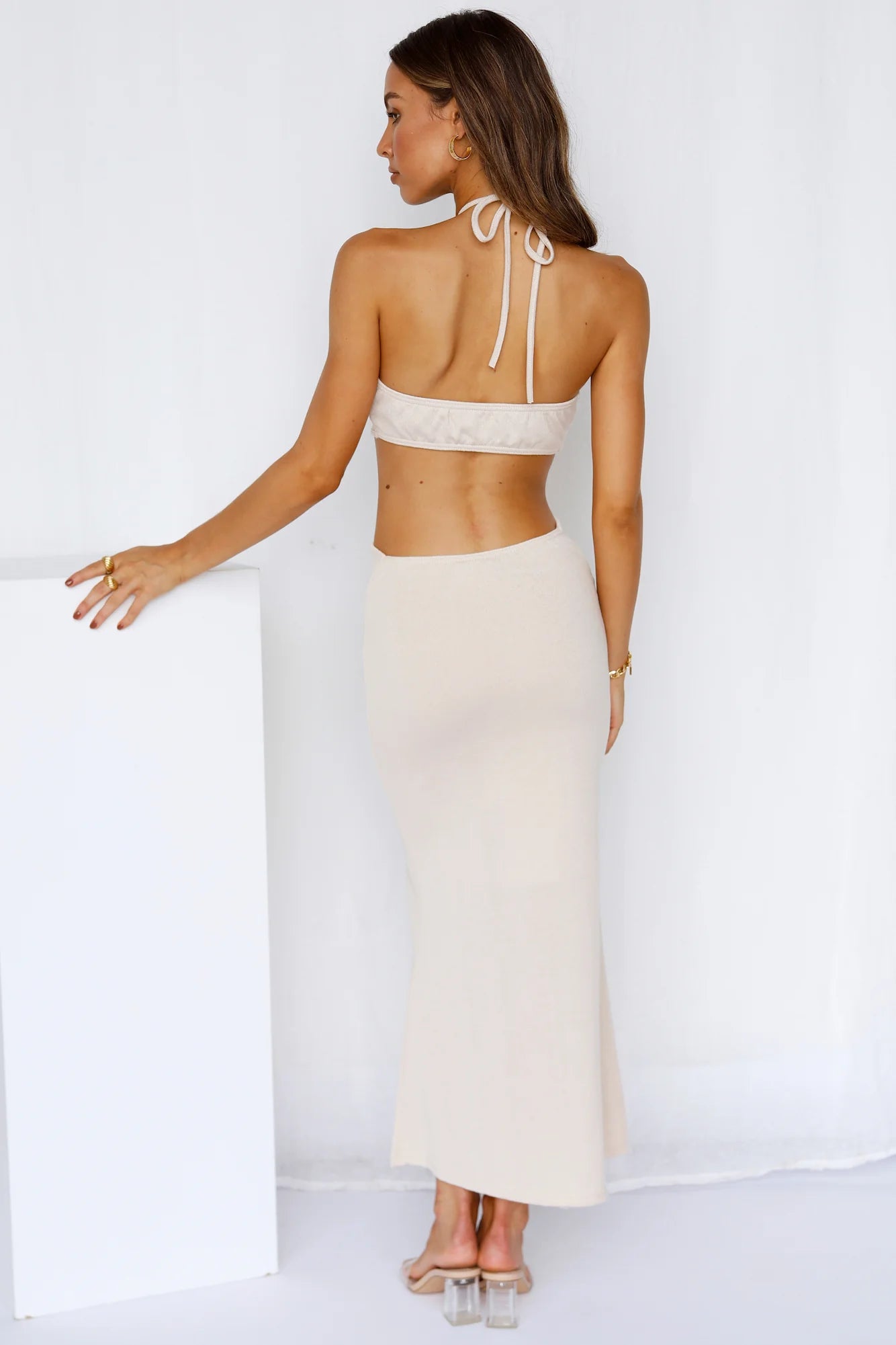 Falling Through Maxi Dress Beige