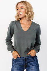 Sheila V Neck Sweater Top | Winter Green