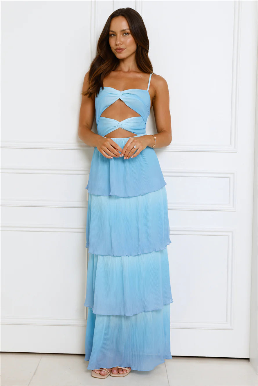 Waves Of Luxury Plisse Maxi Dress Blue Ombre