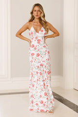 Florals In The Air Halter Maxi Dress White