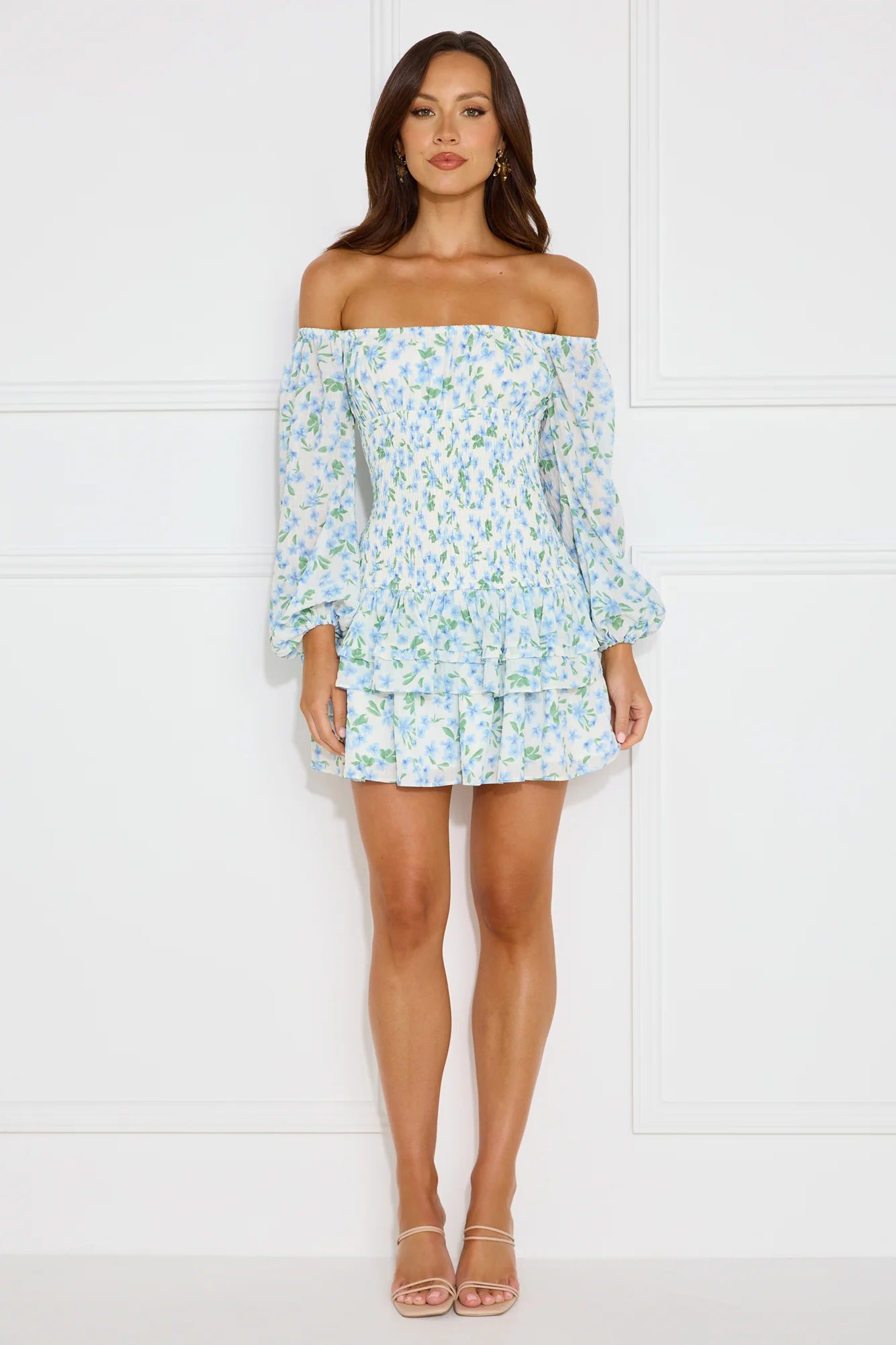 Fashionable Debutante Off Shoulder Mini Dress Blue