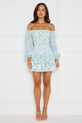 Fashionable Debutante Off Shoulder Mini Dress Blue